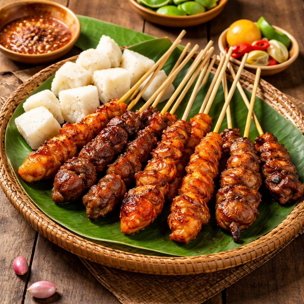 Sate campur padang lengkap dengan berbagai isian dan kuah kental